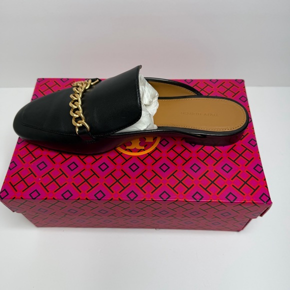 NEW TORY BURCH MINI BENTON LEATHER LOAFER SLIDE IN BLACK WITH GOLD ACCENT SIZE 8 - Picture 6 of 10